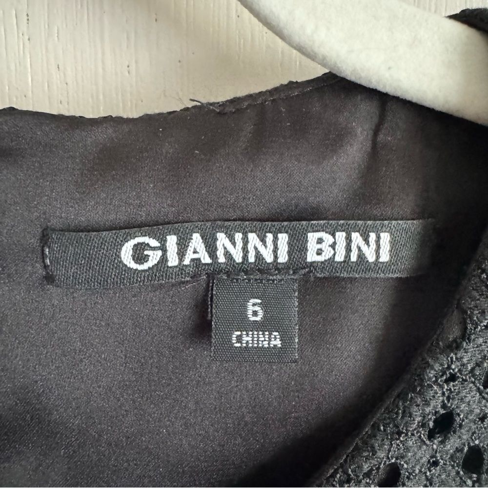 Gianni Bini Black Eyelet Lace Midi Dress with Gold Details - Picture 4 of 6